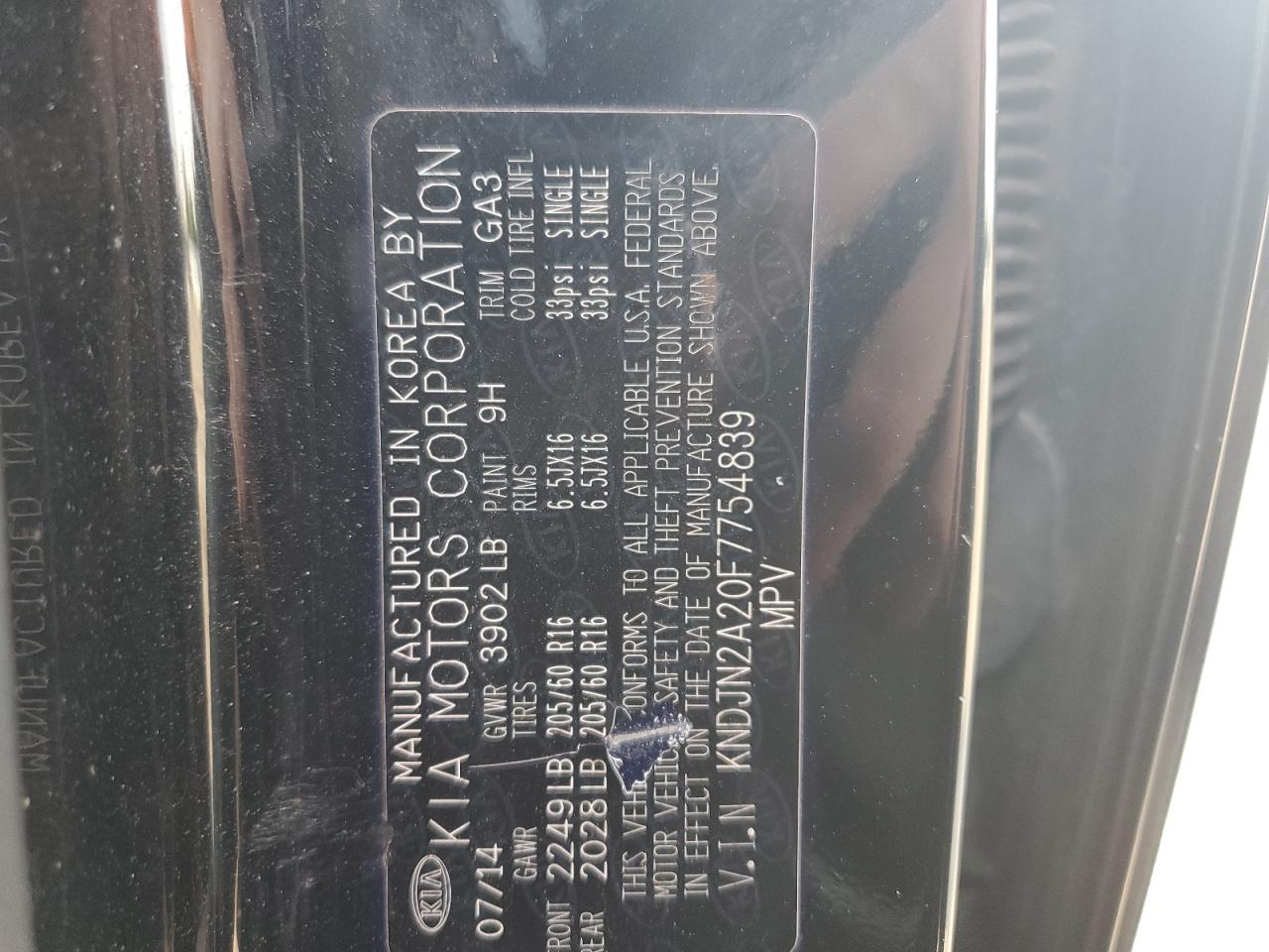 2015 Kia Soul VIN: KNDJN2A20F7754839 Lot: 60613715
