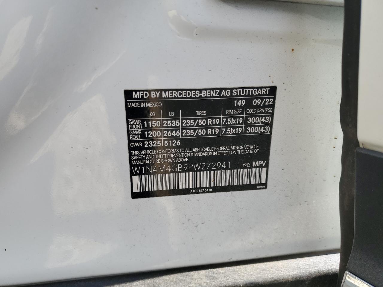 2023 Mercedes-Benz Glb 250 VIN: W1N4M4GB9PW272941 Lot: 59731635