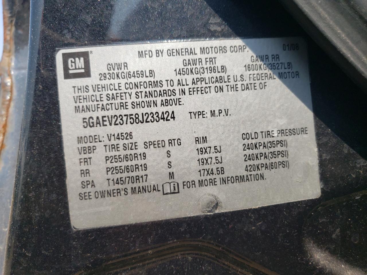 2008 Buick Enclave Cxl VIN: 5GAEV23758J233424 Lot: 59848925