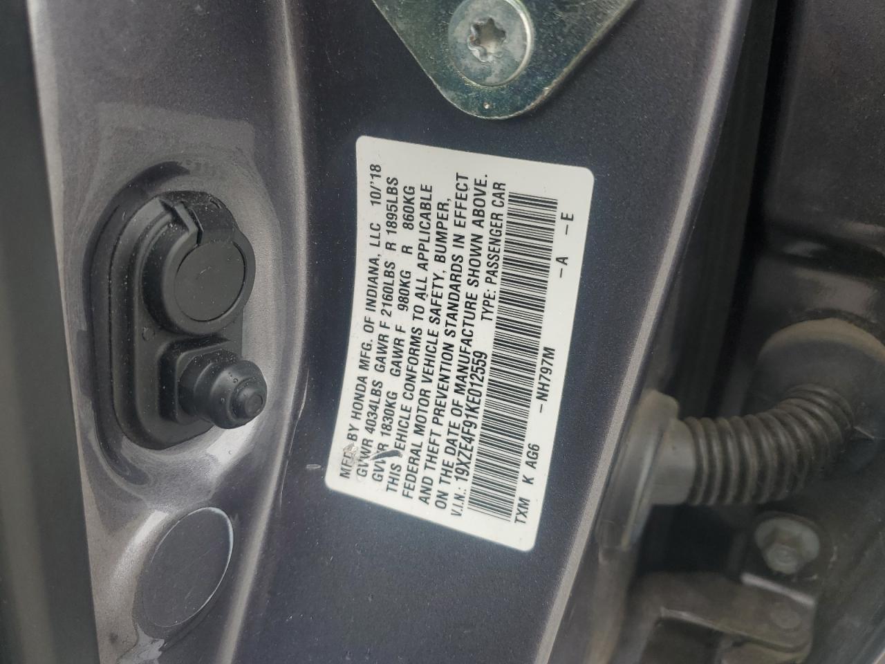 2019 Honda Insight Touring VIN: 19XZE4F91KE012559 Lot: 62495235