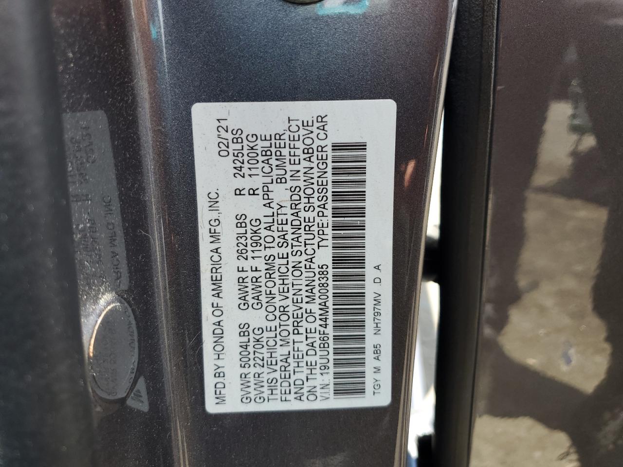 2021 Acura Tlx Technology VIN: 19UUB6F44MA008385 Lot: 61388495