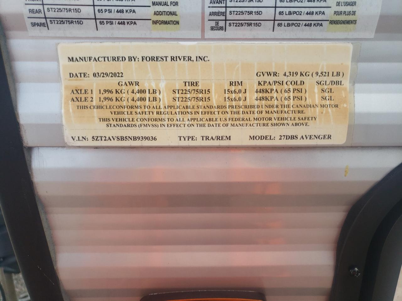 WILDWOOD AVENGER 2022 VIN 5ZT2AVSB5NB939036 фото 10