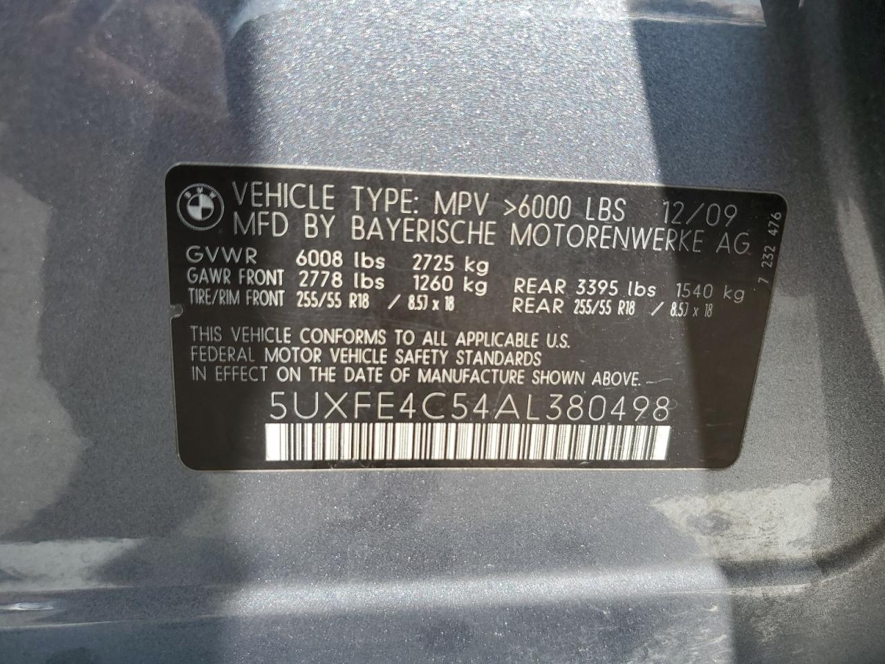 2010 BMW X5 xDrive30I VIN: 5UXFE4C54AL380498 Lot: 63015795