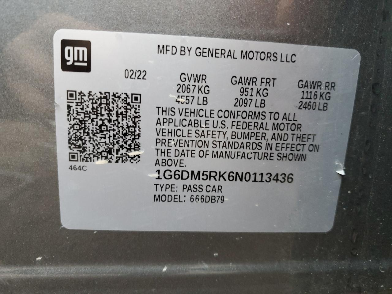 2022 Cadillac Ct5 Luxury VIN: 1G6DM5RK6N0113436 Lot: 59493495