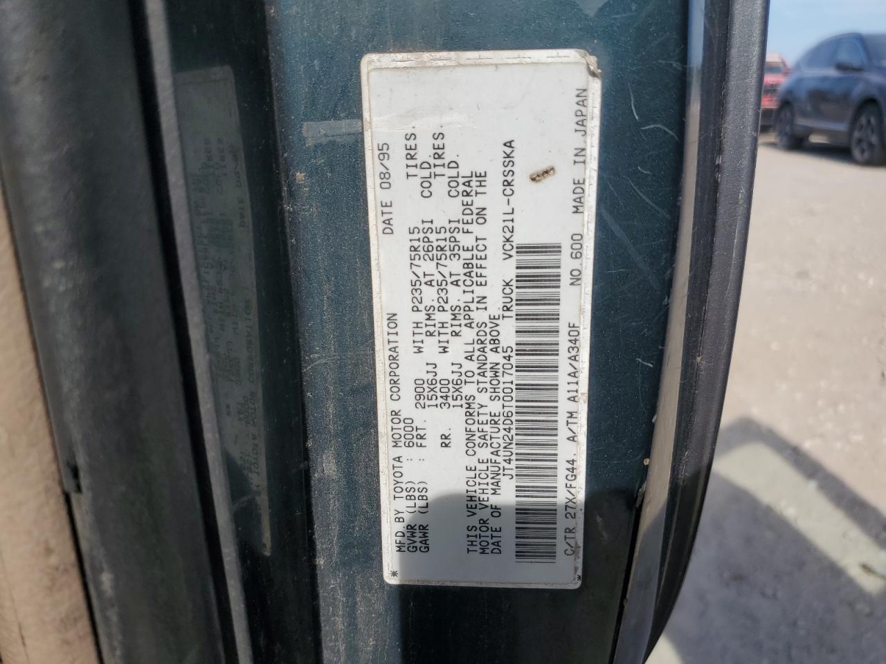 1996 Toyota T100 Xtracab Sr5 VIN: JT4UN24D6T0017045 Lot: 62414155