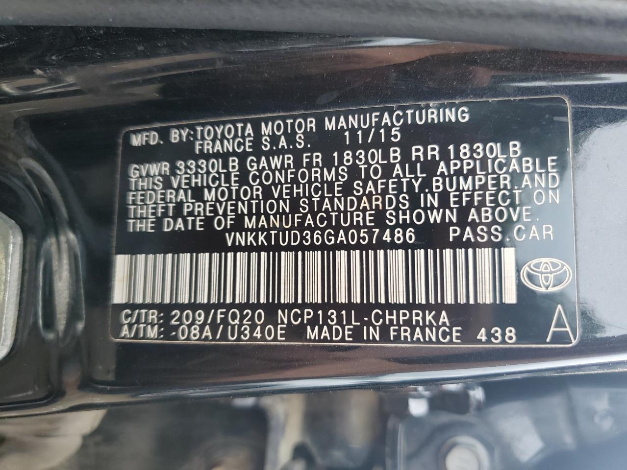 2016 Toyota Yaris L VIN: VNKKTUD36GA057486 Lot: 61395245