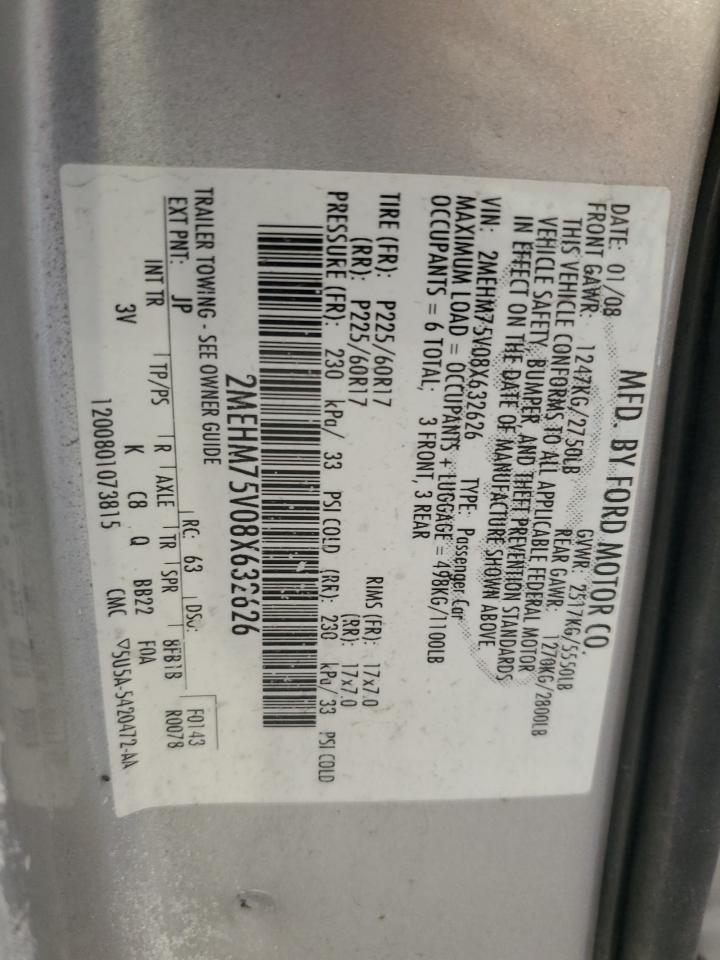2008 Mercury Grand Marquis Ls VIN: 2MEHM75V08X632626 Lot: 61021175