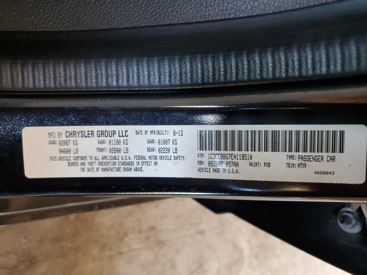 2014 Chrysler 200 Touring VIN: 1C3CCBBG7EN118510 Lot: 62884775