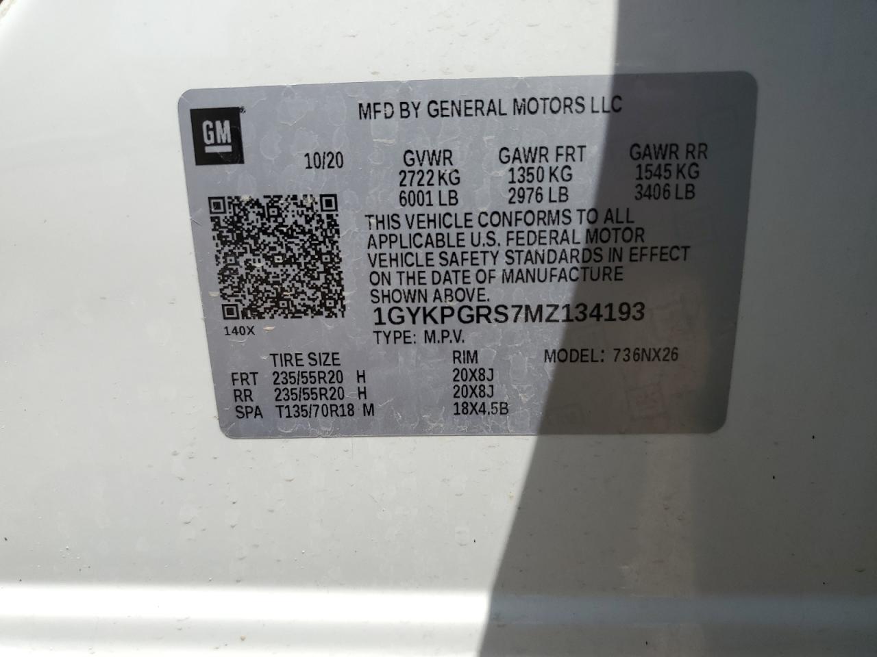 2021 Cadillac Xt6 Sport VIN: 1GYKPGRS7MZ134193 Lot: 61092855