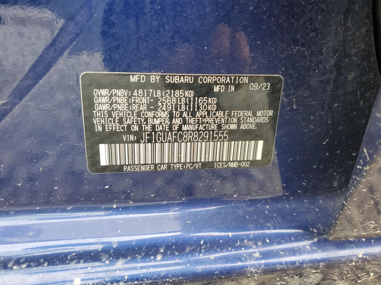 2024 Subaru Impreza Sport VIN: JF1GUAFC8R8291555 Lot: 62530495