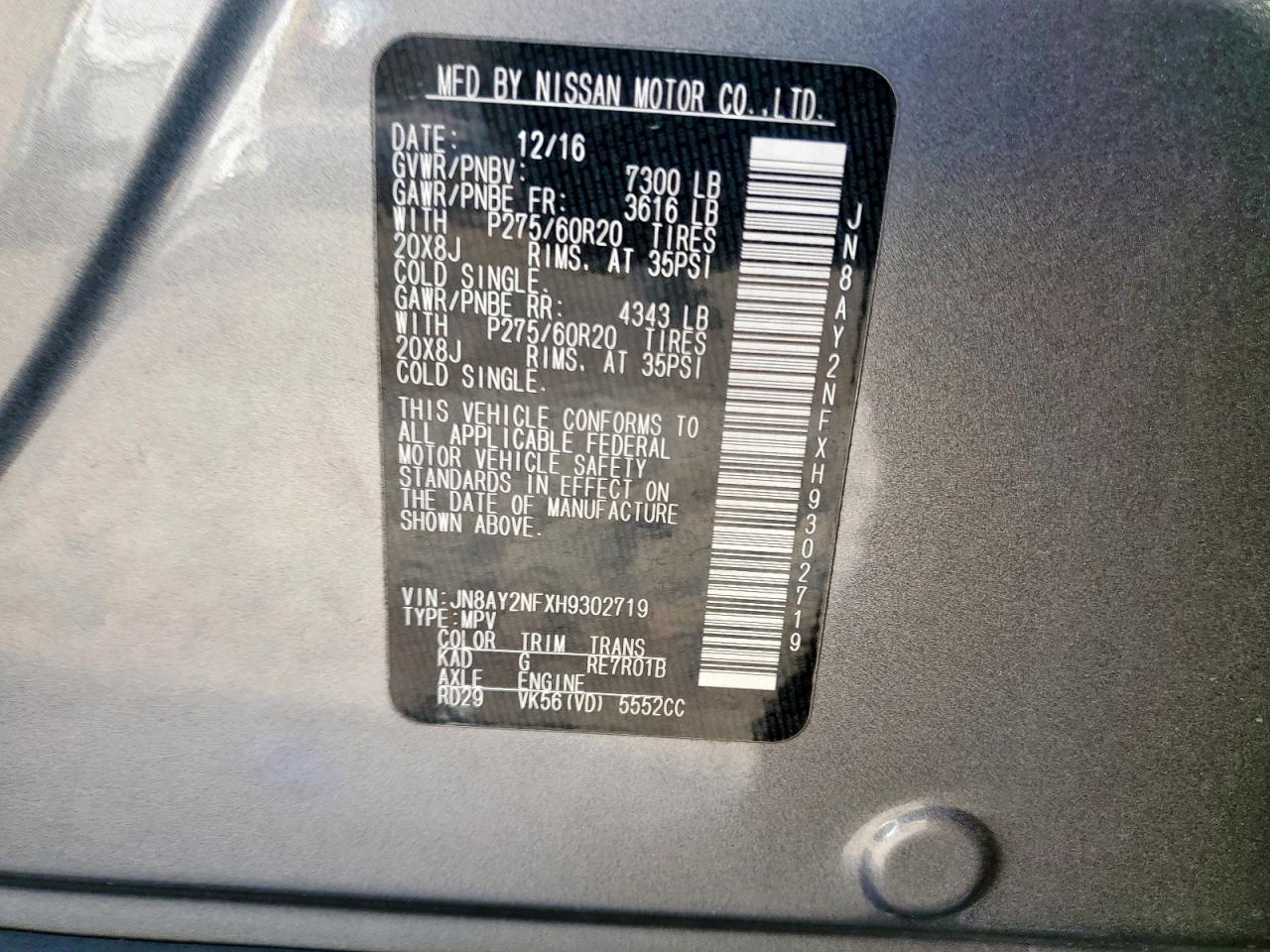 2017 Nissan Armada Platinum VIN: JN8AY2NFXH9302719 Lot: 58849905