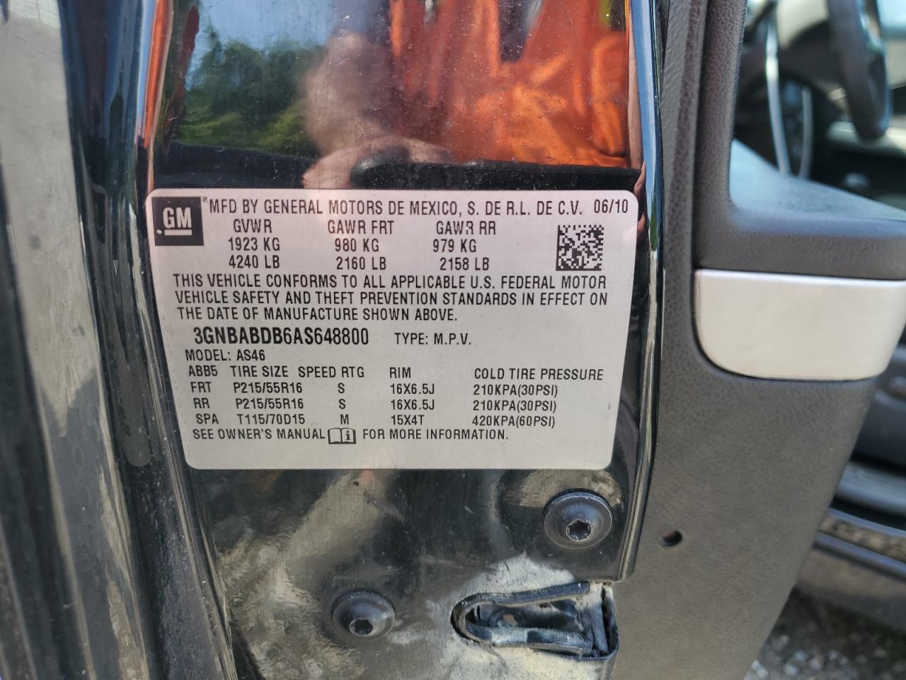 2010 Chevrolet Hhr Lt VIN: 3GNBABDB6AS648800 Lot: 62655615