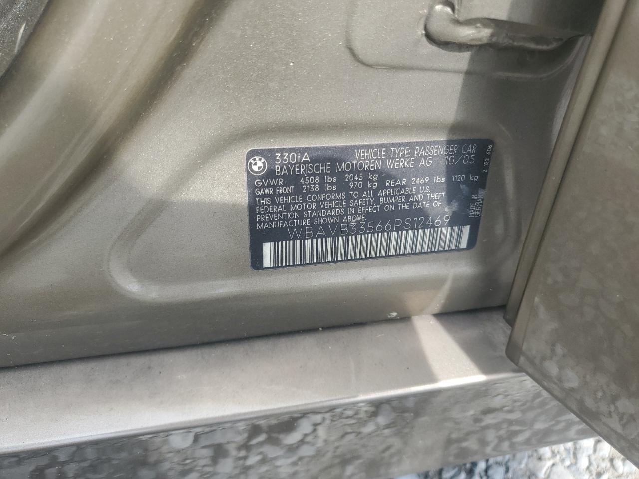 2006 BMW 330 I VIN: WBAVB33566PS12469 Lot: 60783735