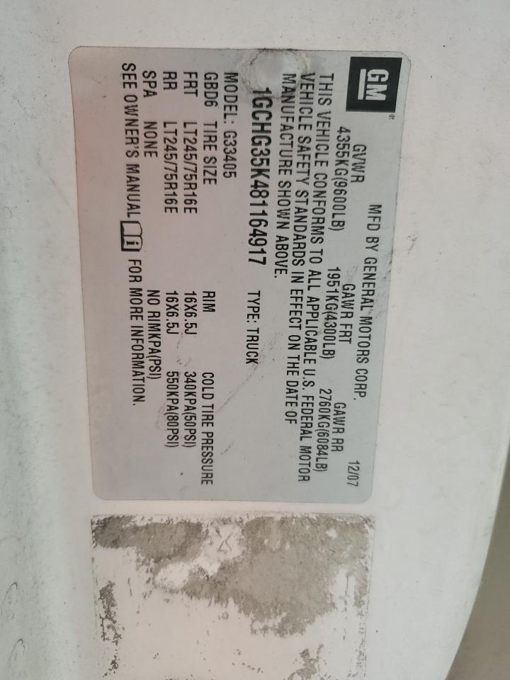 2008 Chevrolet Express G3500 VIN: 1GCHG35K481164917 Lot: 62321505