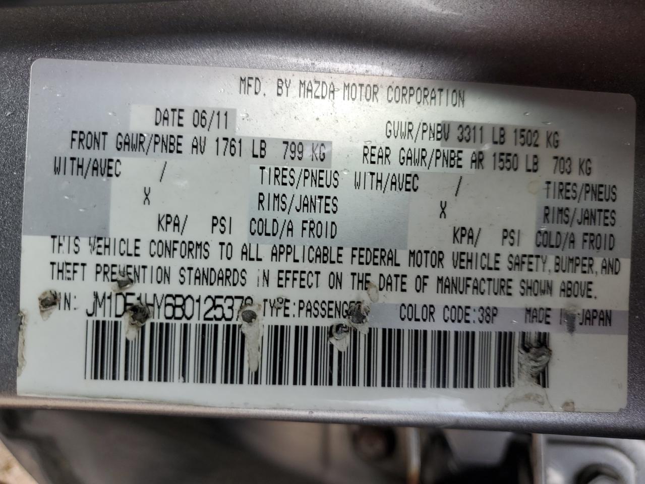 2011 Mazda Mazda2 VIN: JM1DE1HY6B0125378 Lot: 59479615