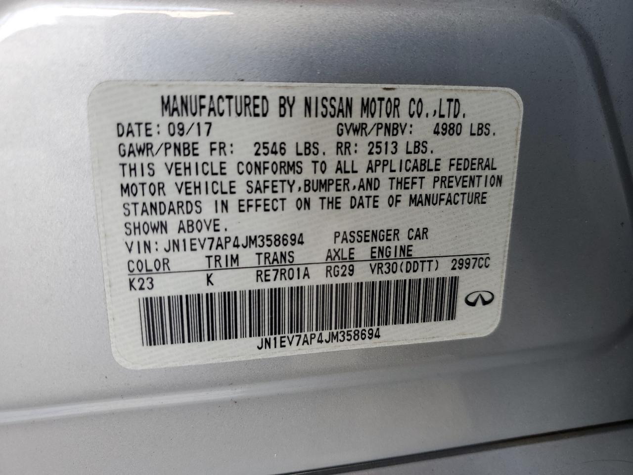 2018 Infiniti Q50 Luxe VIN: JN1EV7AP4JM358694 Lot: 60806605