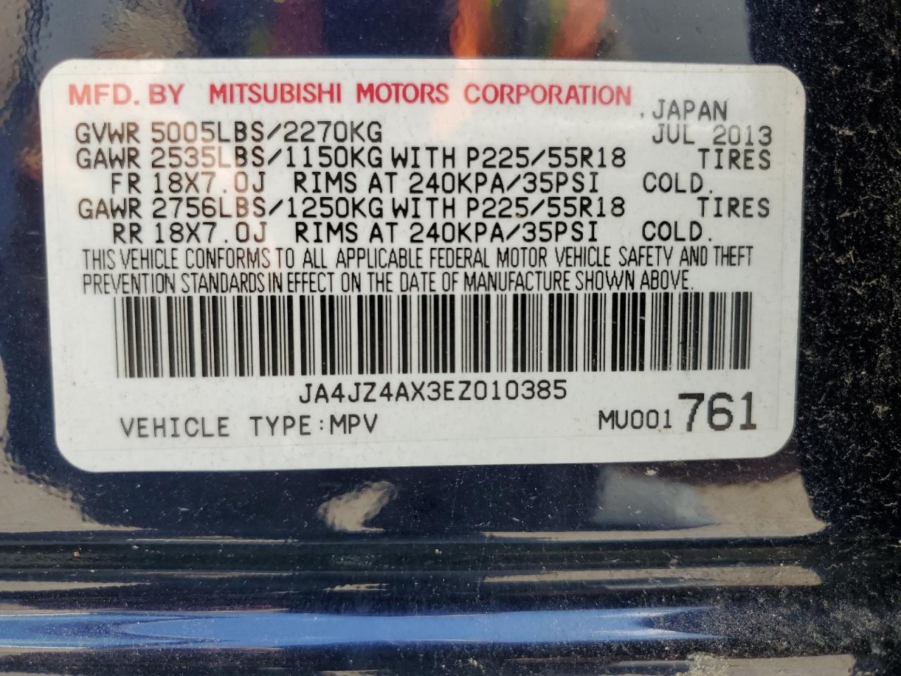 2014 Mitsubishi Outlander Gt VIN: JA4JZ4AX3EZ010385 Lot: 60531355