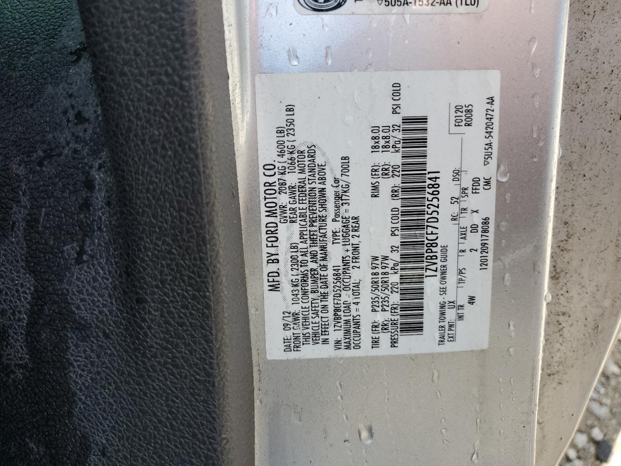 2013 Ford Mustang Gt VIN: 1ZVBP8CF7D5256841 Lot: 61355005