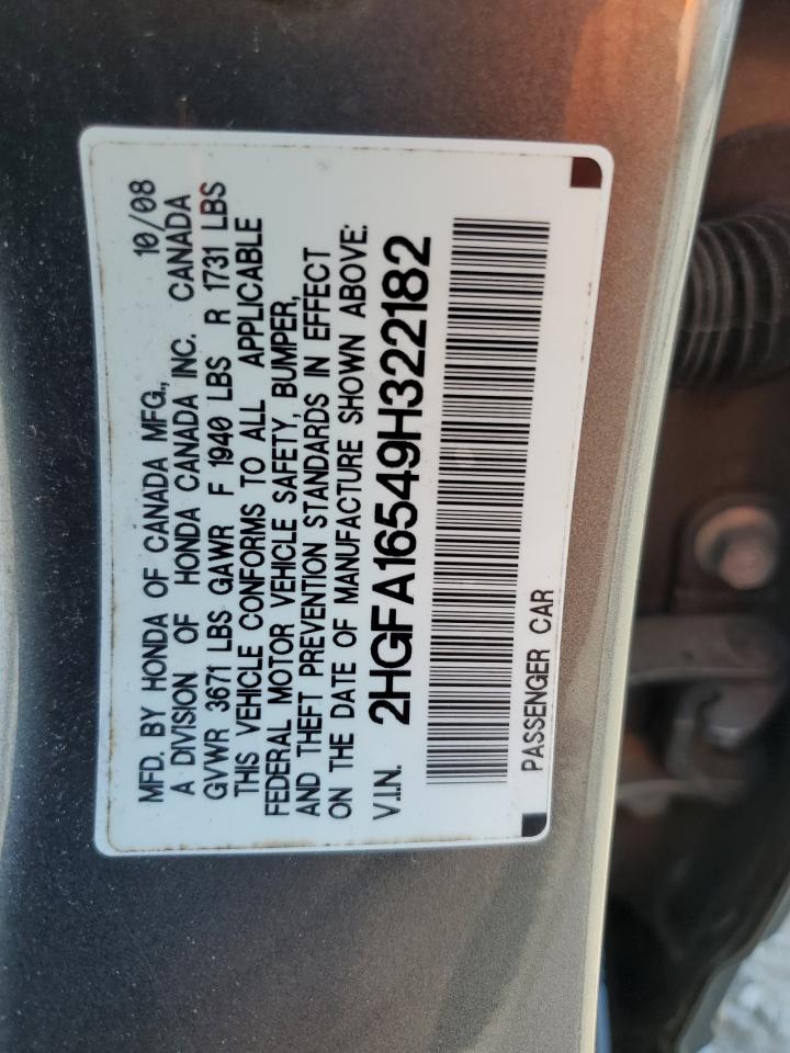 2009 Honda Civic Lx VIN: 2HGFA16549H322182 Lot: 63004925