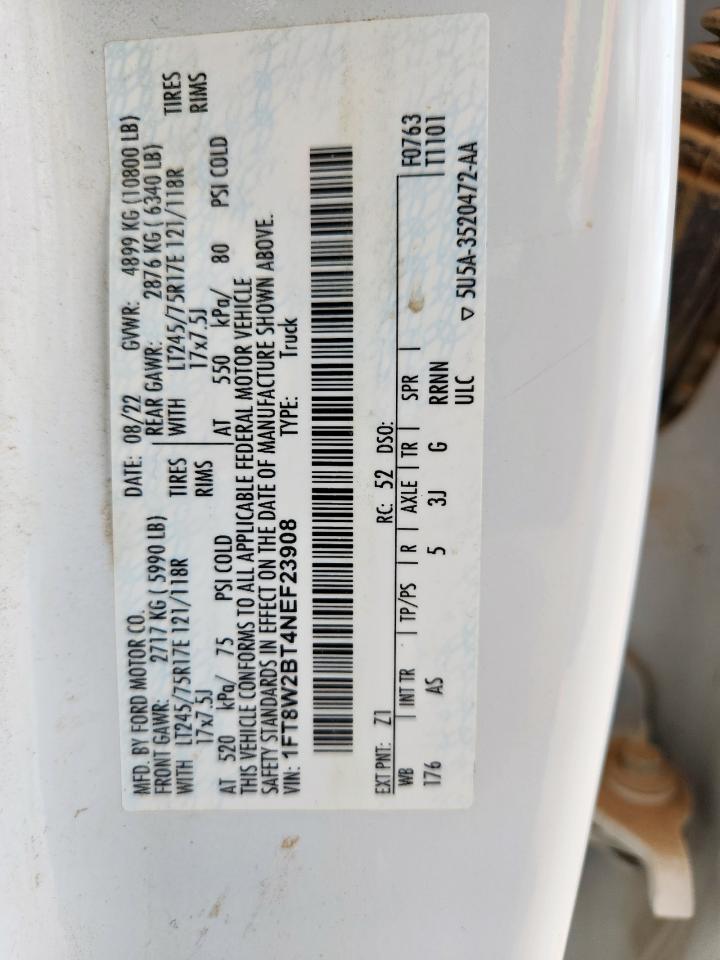 2022 Ford F250 Super Duty VIN: 1FT8W2BT4NEF23908 Lot: 62523925