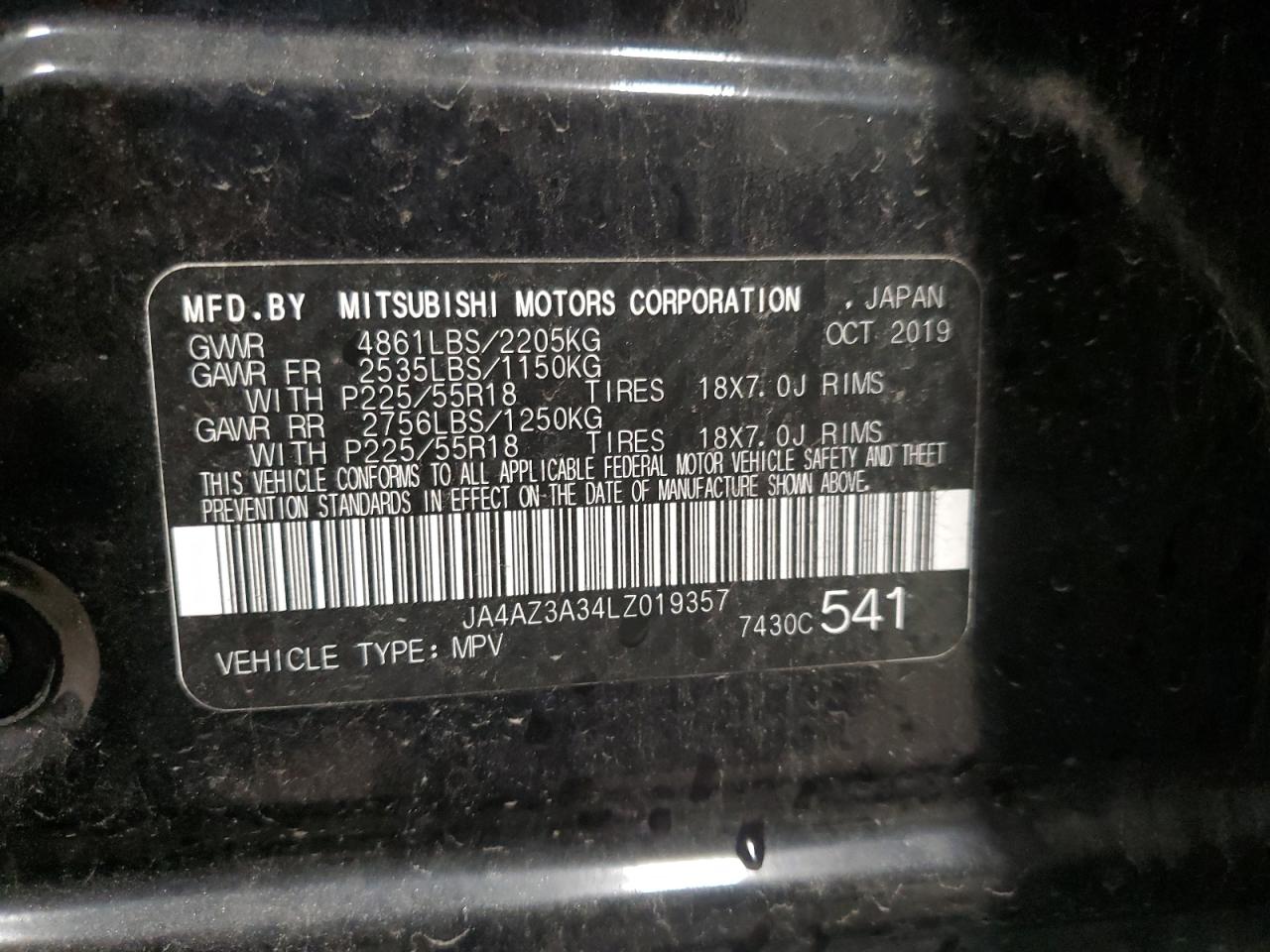 2020 Mitsubishi Outlander Se VIN: JA4AZ3A34LZ019357 Lot: 62572175