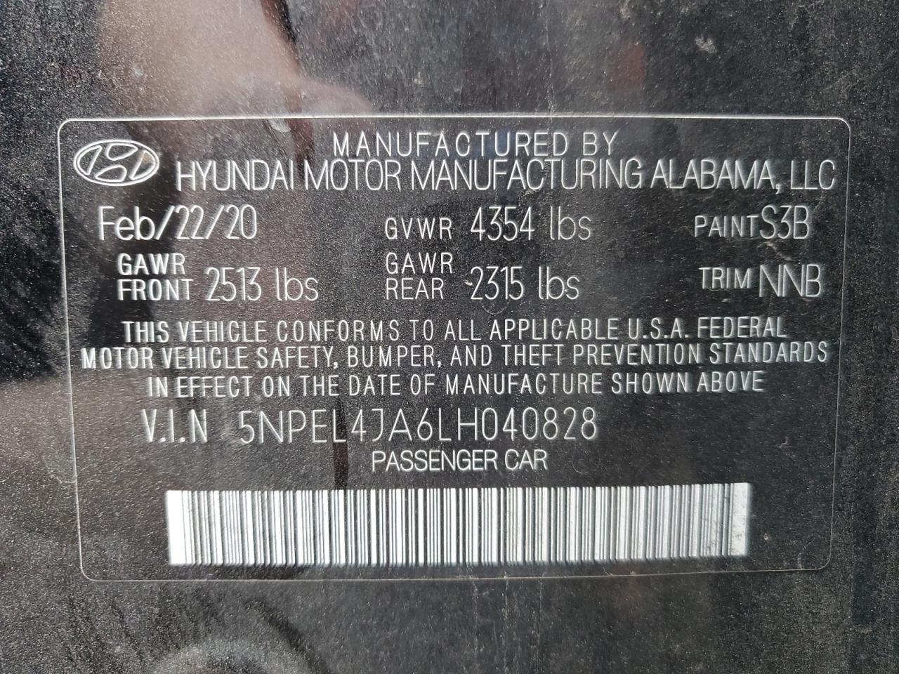 2020 Hyundai Sonata Sel VIN: 5NPEL4JA6LH040828 Lot: 61817425