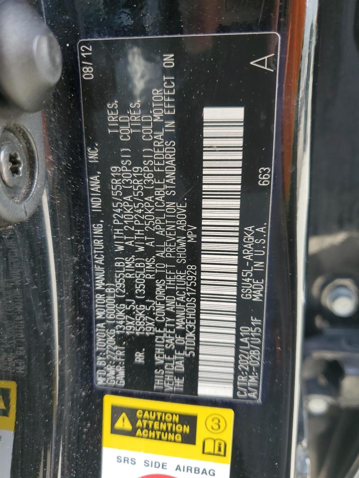 5tddk3eh0ds175928 5TDDK3EH0DS175928 2013 Toyota Highlander Limited