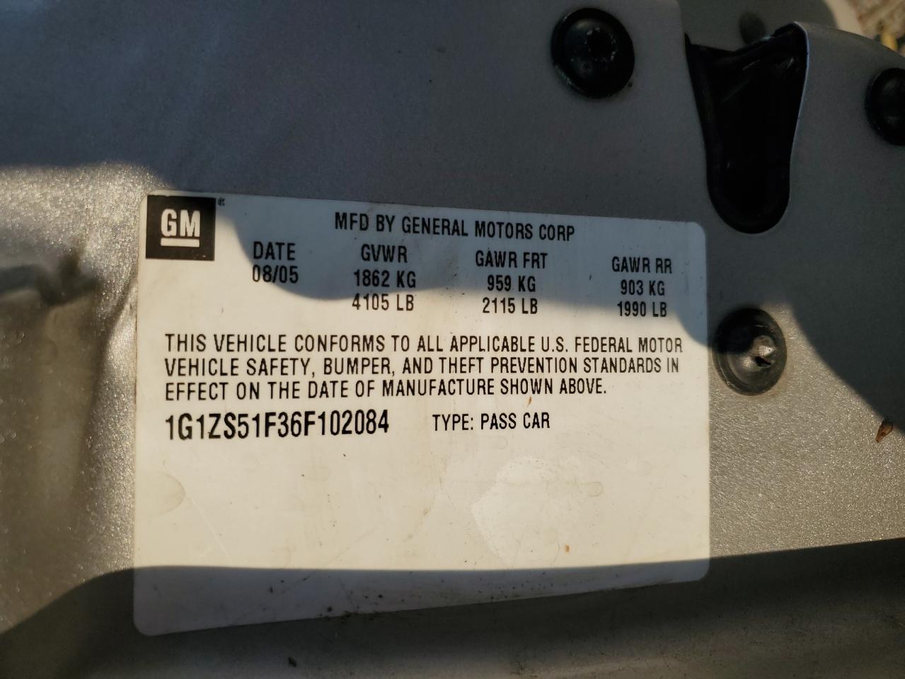 2006 Chevrolet Malibu Ls VIN: 1G1ZS51F36F102084 Lot: 58868515