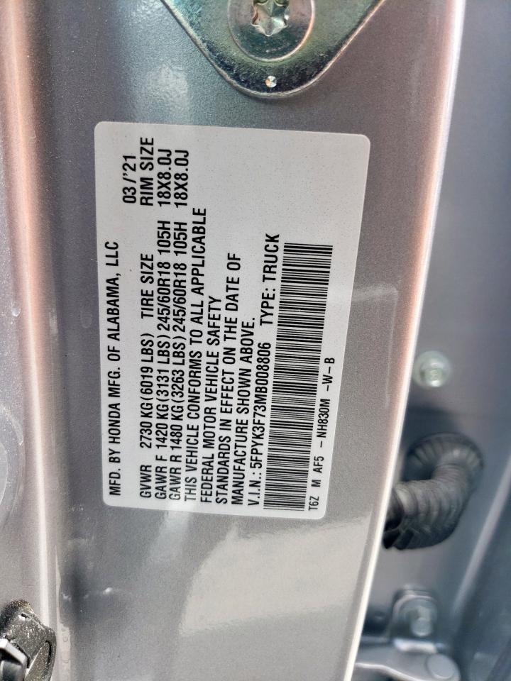 2021 Honda Ridgeline Rtl VIN: 5FPYK3F73MB008806 Lot: 62234825