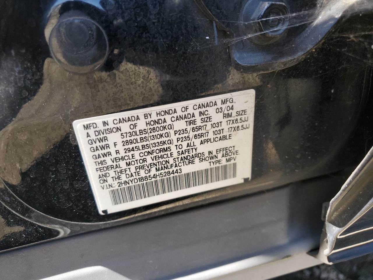ACURA MDX 2004 VIN 2HNYD18854H528443 photo 13