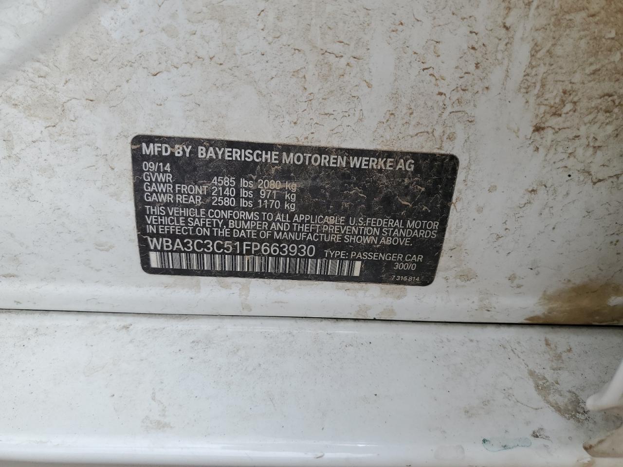 2015 BMW 320 I xDrive VIN: WBA3C3C51FP663930 Lot: 62561025