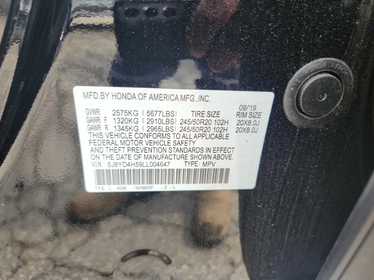 2020 Acura Mdx Technology VIN: 5J8YD4H59LL004647 Lot: 62535795