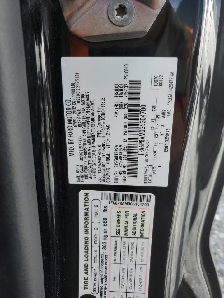 2016 Ford Mustang VIN: 1FA6P8AM0G5304700 Lot: 60964595