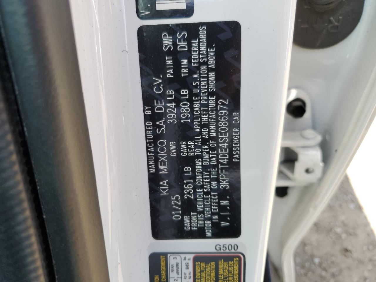 2025 Kia K4 Lx VIN: 3KPFT4DE4SE086972 Lot: 61342145