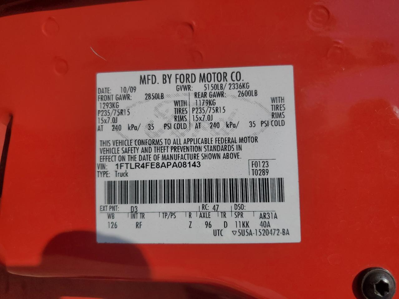 2010 Ford Ranger Super Cab VIN: 1FTLR4FE8APA08143 Lot: 62205775