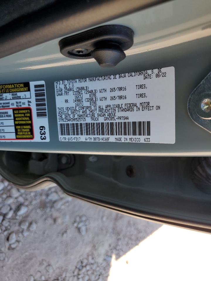 2022 Toyota Tacoma Double Cab VIN: 3TMCZ5AN3NM525715 Lot: 62023335