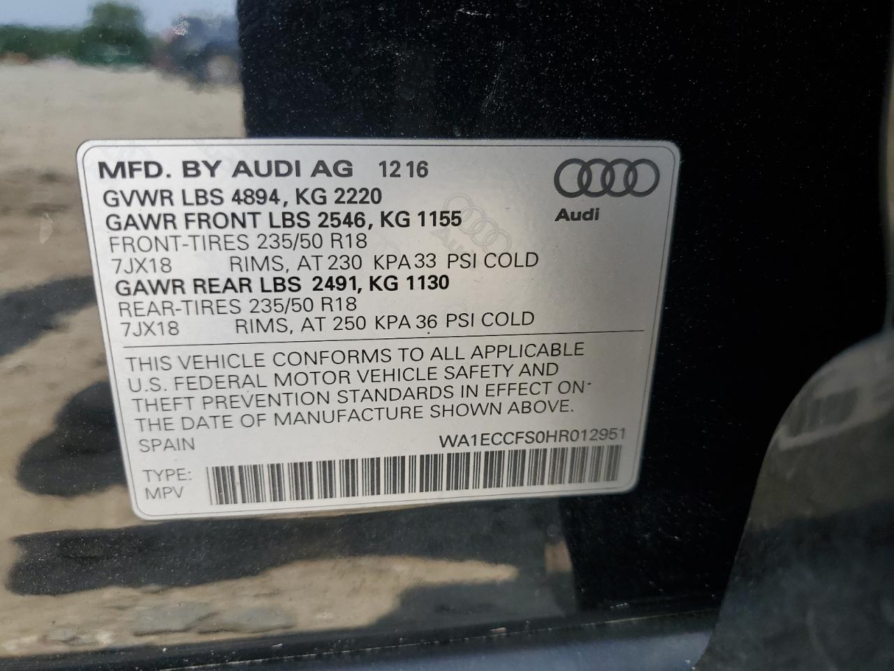 2017 Audi Q3 Premium VIN: WA1ECCFS0HR012951 Lot: 60983545