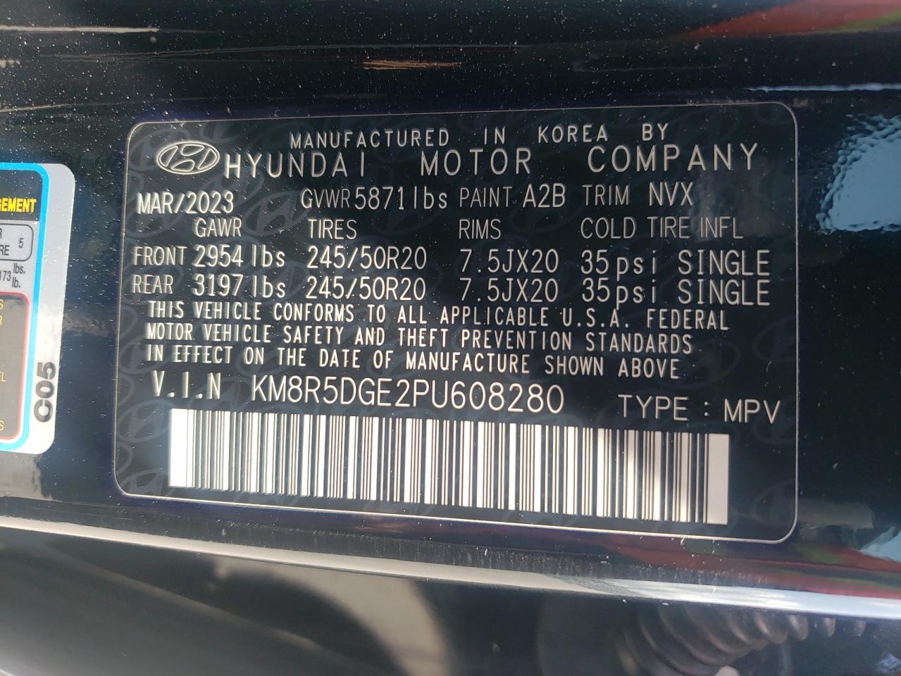 2023 Hyundai Palisade Limited VIN: KM8R5DGE2PU608280 Lot: 60033565