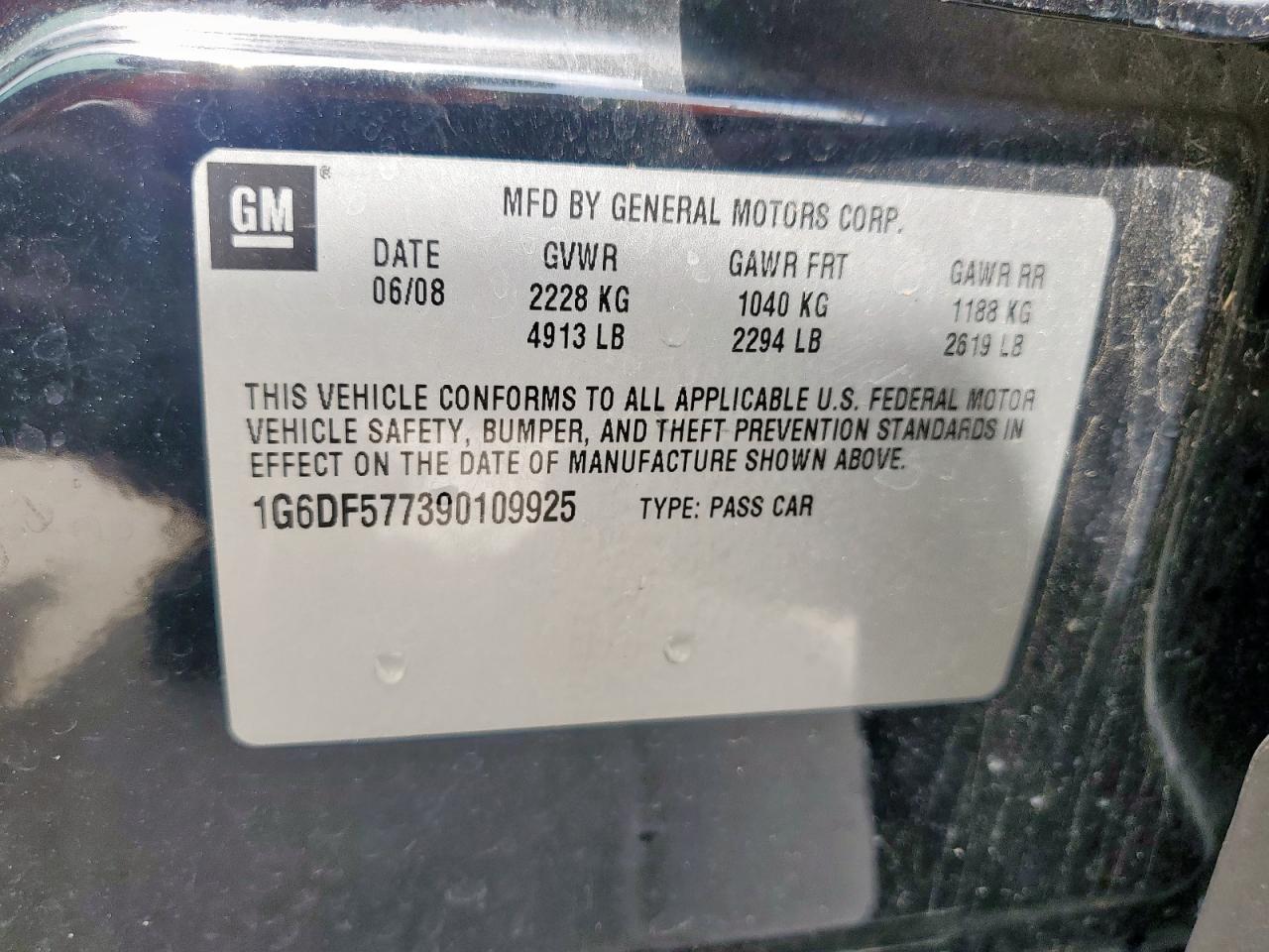 2009 Cadillac Cts VIN: 1G6DF577390109925 Lot: 60218375