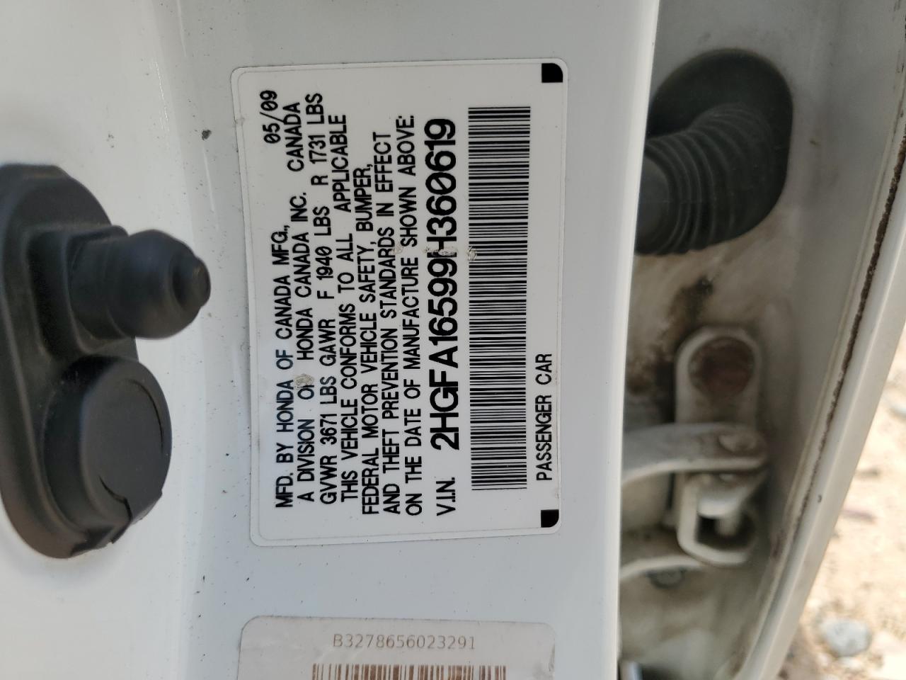 2009 Honda Civic Lx VIN: 2HGFA16599H360619 Lot: 60087335