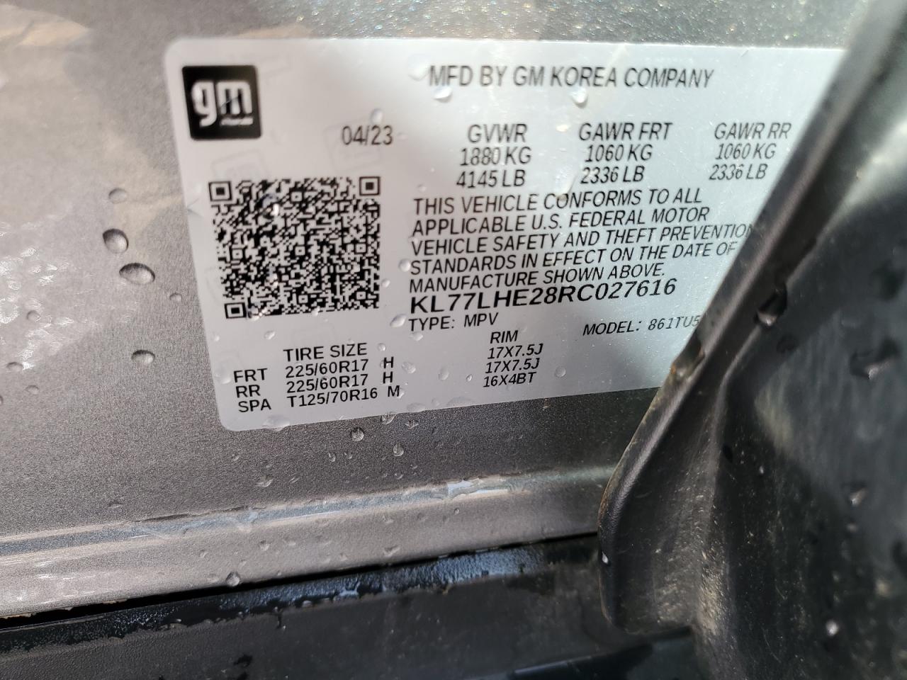 2024 Chevrolet Trax 1Lt VIN: KL77LHE28RC027616 Lot: 62143895