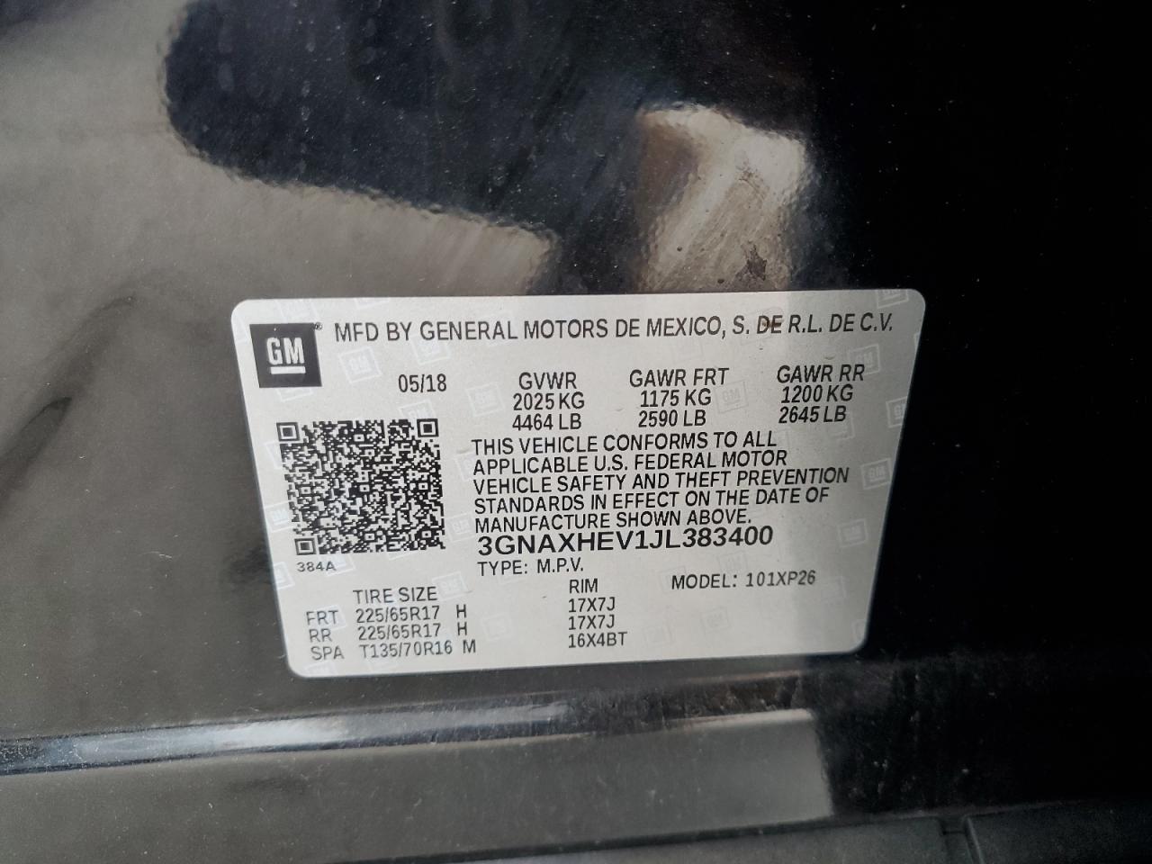 2018 Chevrolet Equinox Ls VIN: 3GNAXHEV1JL383400 Lot: 61842015