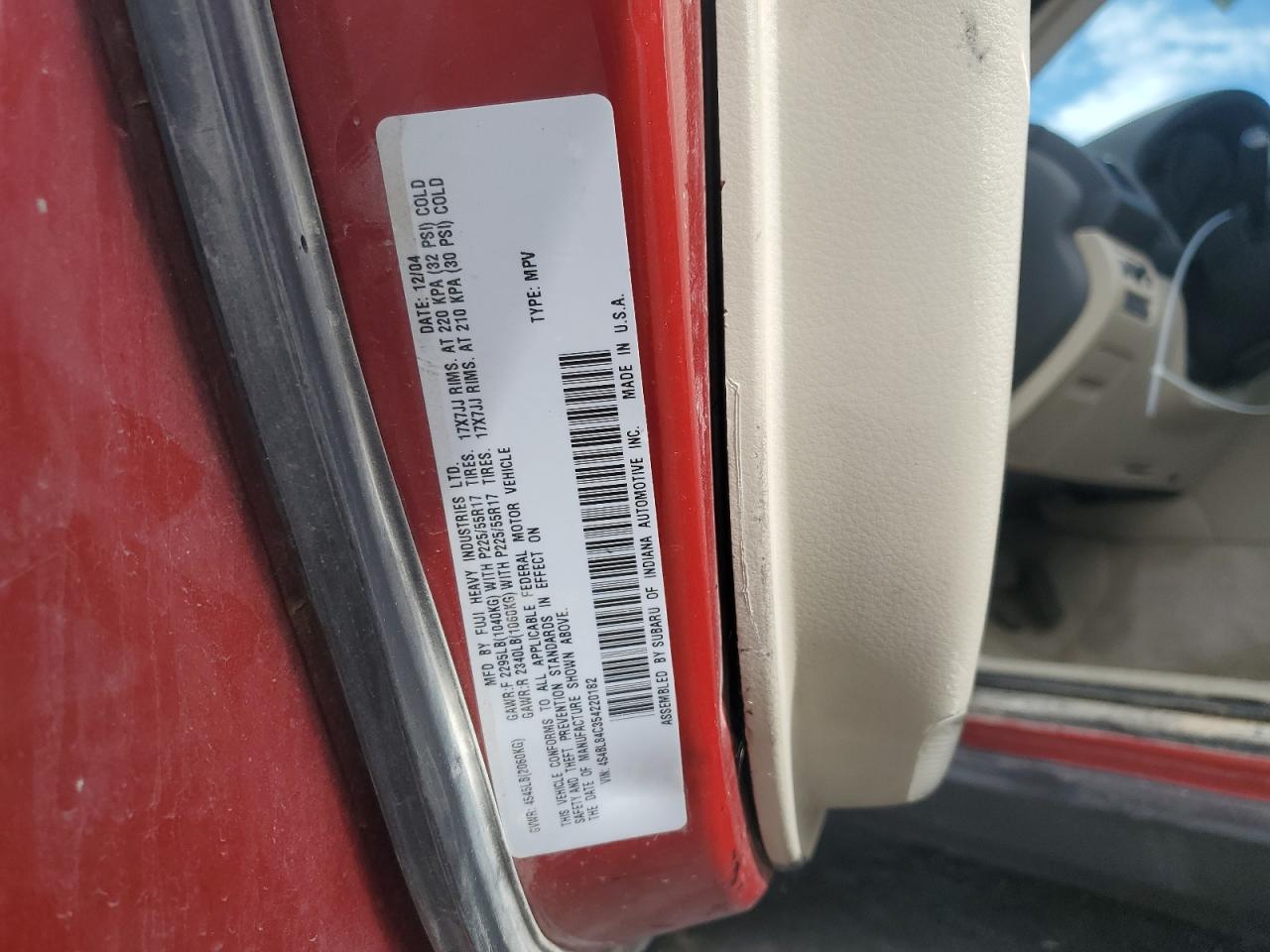 2005 Subaru Legacy Outback 3.0R VIN: 4S4BL84C354220182 Lot: 62287165