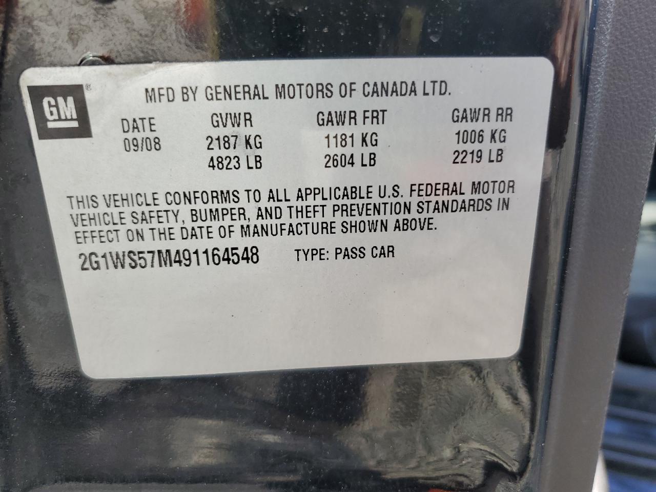 2009 Chevrolet Impala Police VIN: 2G1WS57M491164548 Lot: 63050175