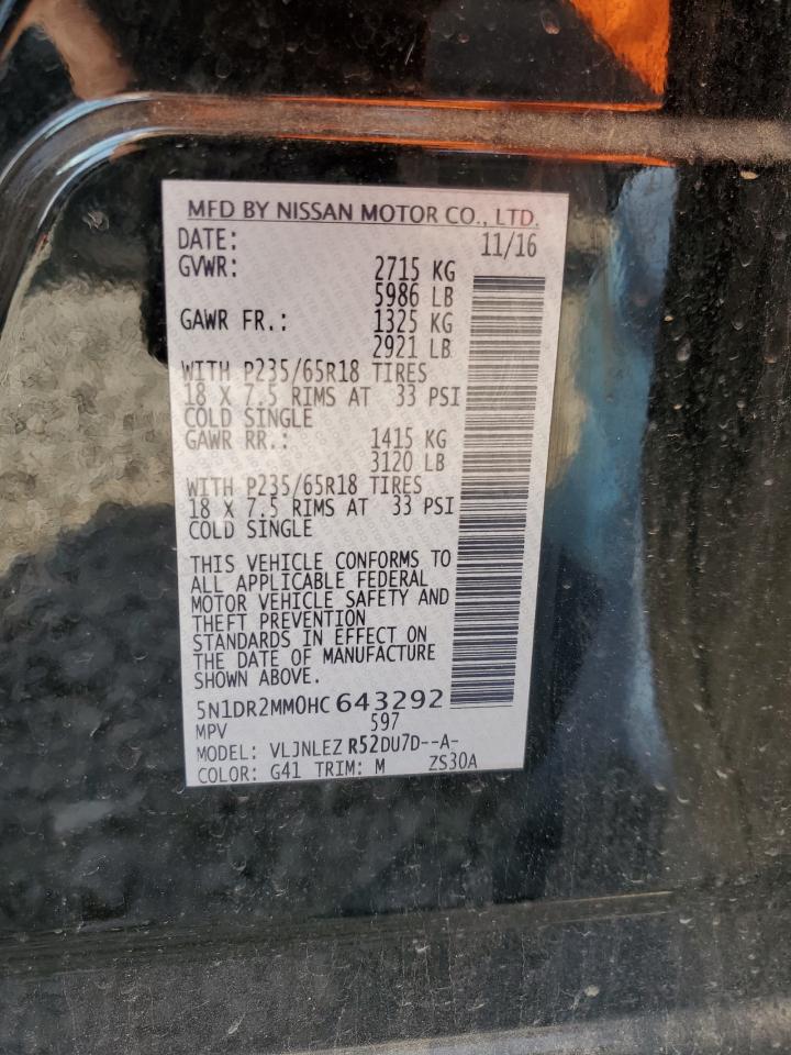 2017 Nissan Pathfinder S VIN: 5N1DR2MM0HC643292 Lot: 61872205