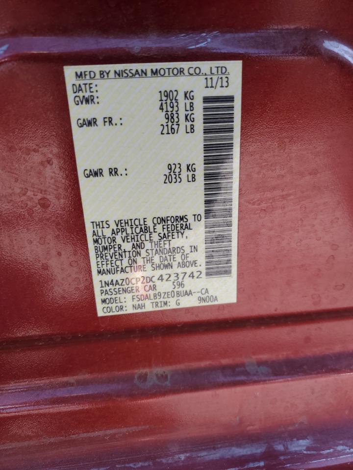 2013 Nissan Leaf S VIN: 1N4AZ0CP2DC423742 Lot: 60937315