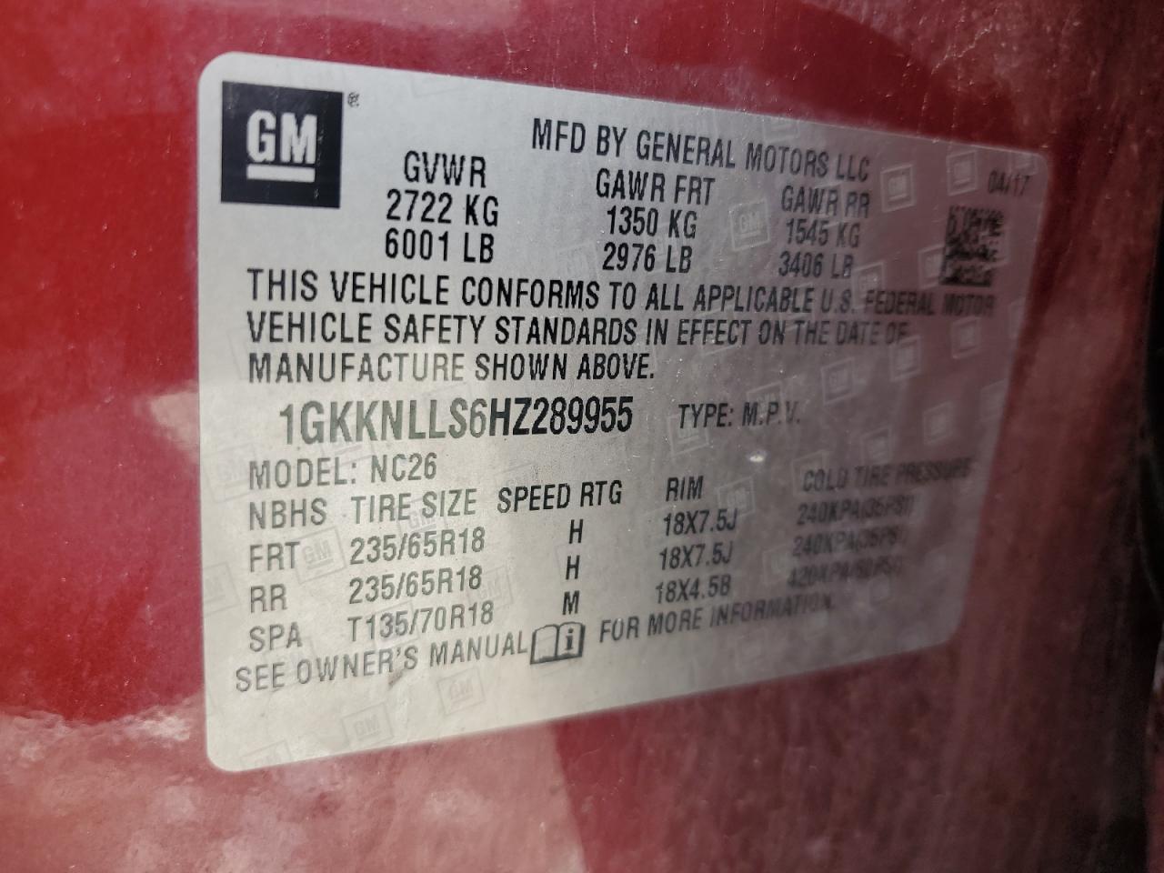 GMC ACADIA 2017 VIN 1GKKNLLS6HZ289955 фото 14