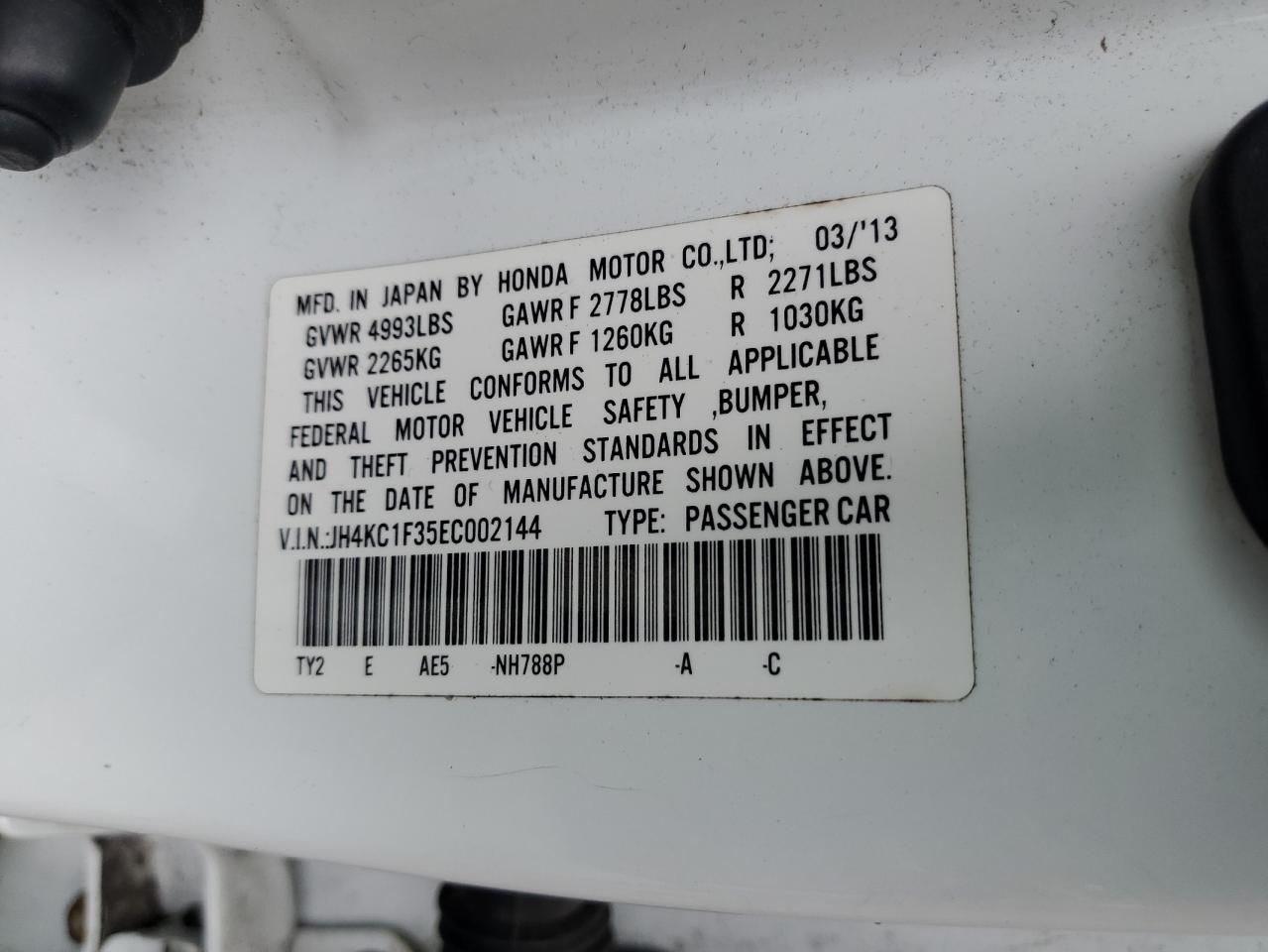 2014 Acura Rlx VIN: JH4KC1F35EC002144 Lot: 59033925