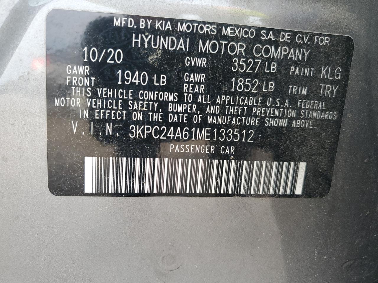 2021 Hyundai Accent Se VIN: 3KPC24A61ME133512 Lot: 59933725