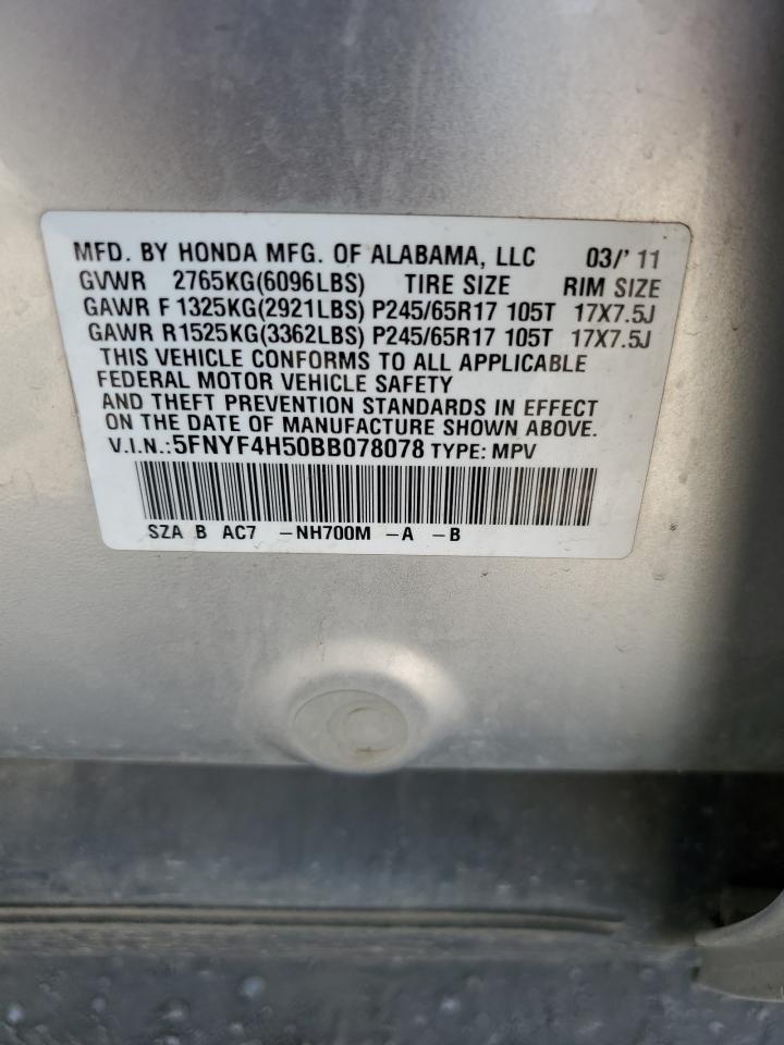 2011 Honda Pilot Exl VIN: 5FNYF4H50BB078078 Lot: 60737515